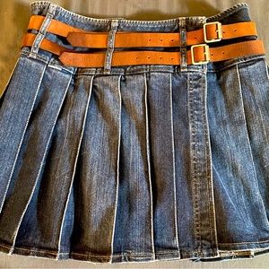 Burberry Denim and Tan Midi Skirt